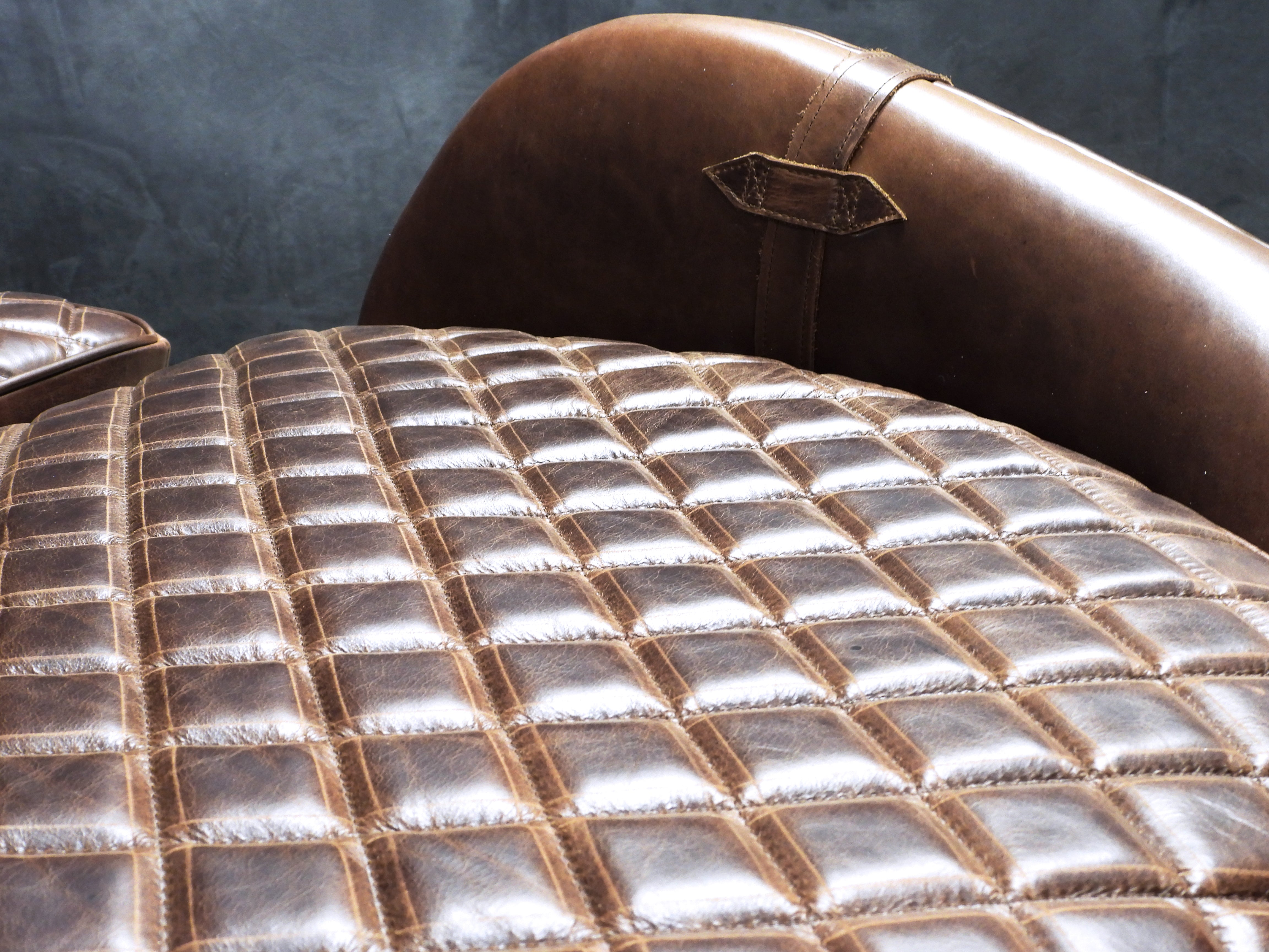 EQUESTRIAN LEATHER CHAIR AND OTTOMAN