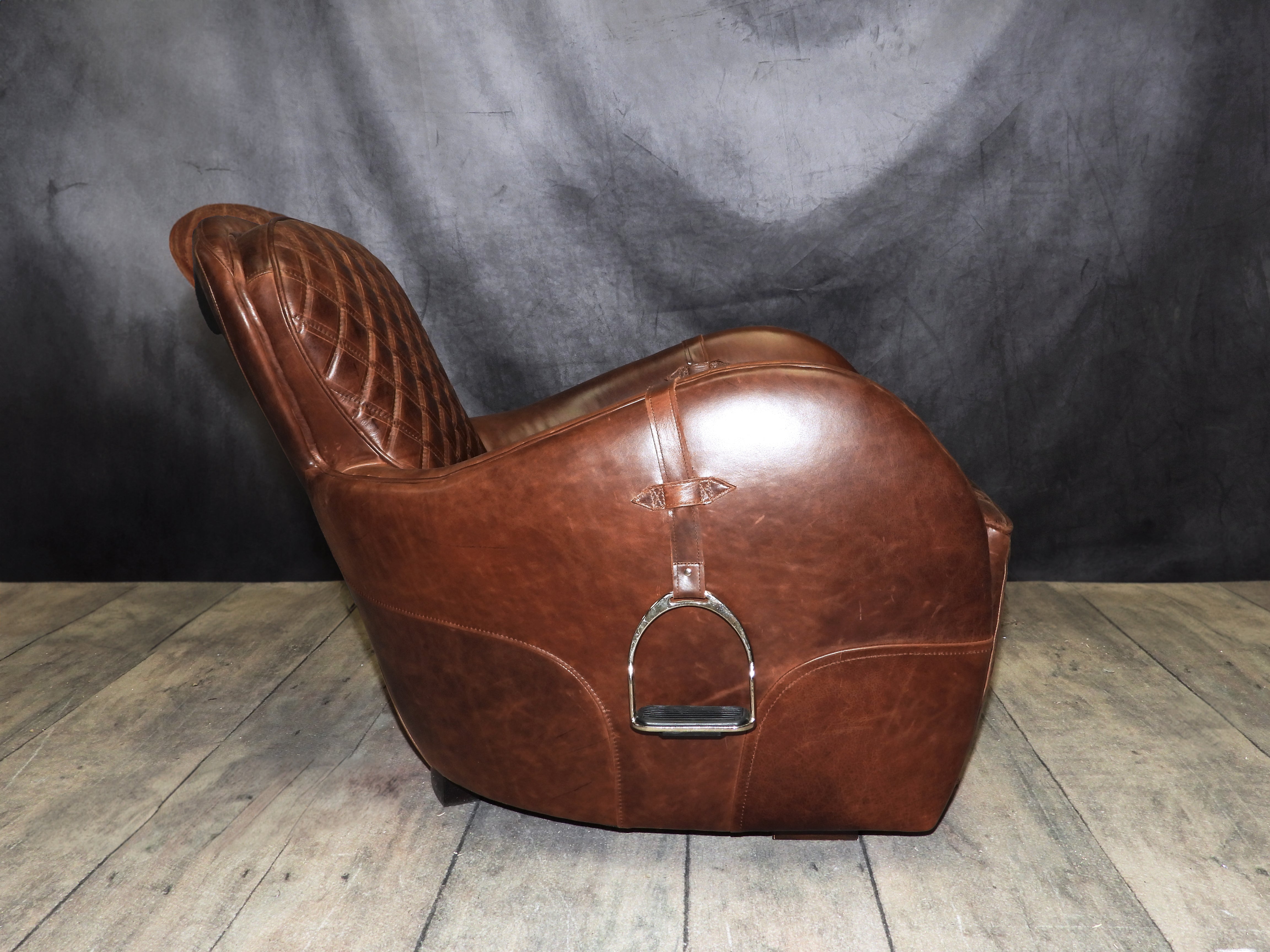 EQUESTRIAN LEATHER CHAIR AND OTTOMAN