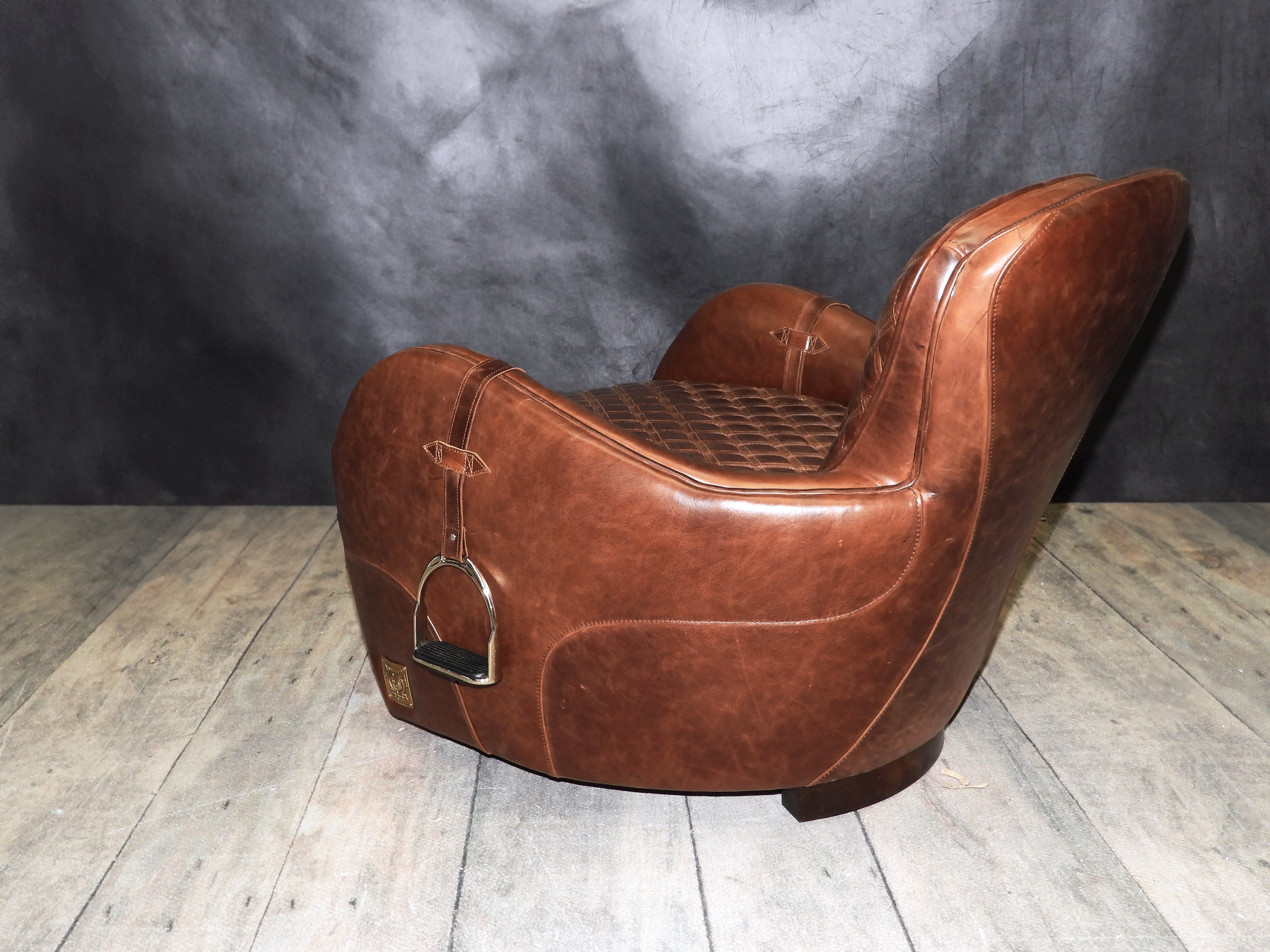 EQUESTRIAN LEATHER CHAIR AND OTTOMAN